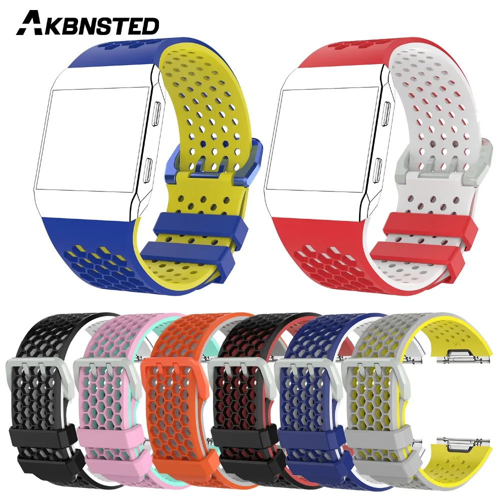 

AKBNSTED Double Color Replacement Soft Silicone Watchband Strap For Fitbit Ionic Bracelet Smart Wristband Accessories For Ionic