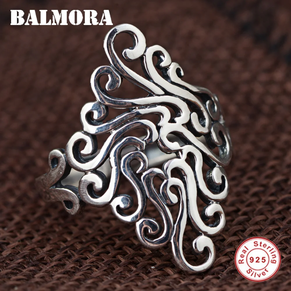 BALMORA 100 Real 925 Sterling Silver Irregular Rings For Women Men Unique Design Resizable Ring Fashion