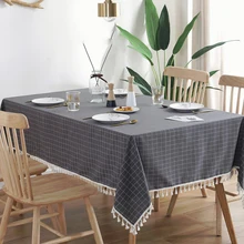 Home Hotel Table Cloth Rectangular Tablecloth Kitchen Dining Table Cover Plaid Tablecloth with Tassel Event Party Table Cloth