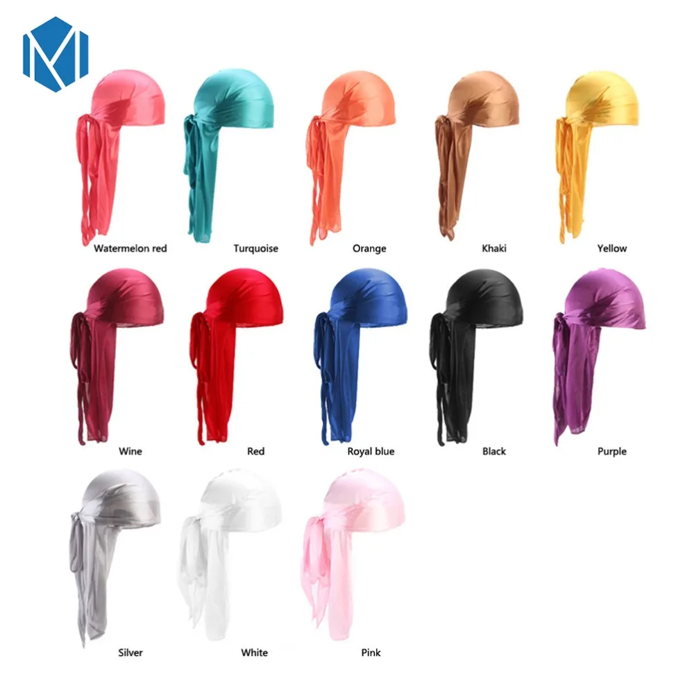 

New Unisex Long Silk Satin Bandanas Head Wrap Durag Biker Scarf Pirate Hat Men Hair Accessories Silky Turban Durag Headwear