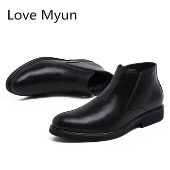 

Wool genuine leather ankle boots men winter snow boots round toe real leather work boots warm high top men shoes plus size 38 44