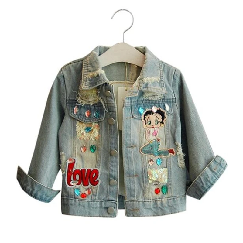 

LILIGIRL Girls Denim Jackets for Baby Autumn&Winter Cartoon Pattern Sequins Coat Windbreaker 2018 Vintage Kids Clothes Outwear