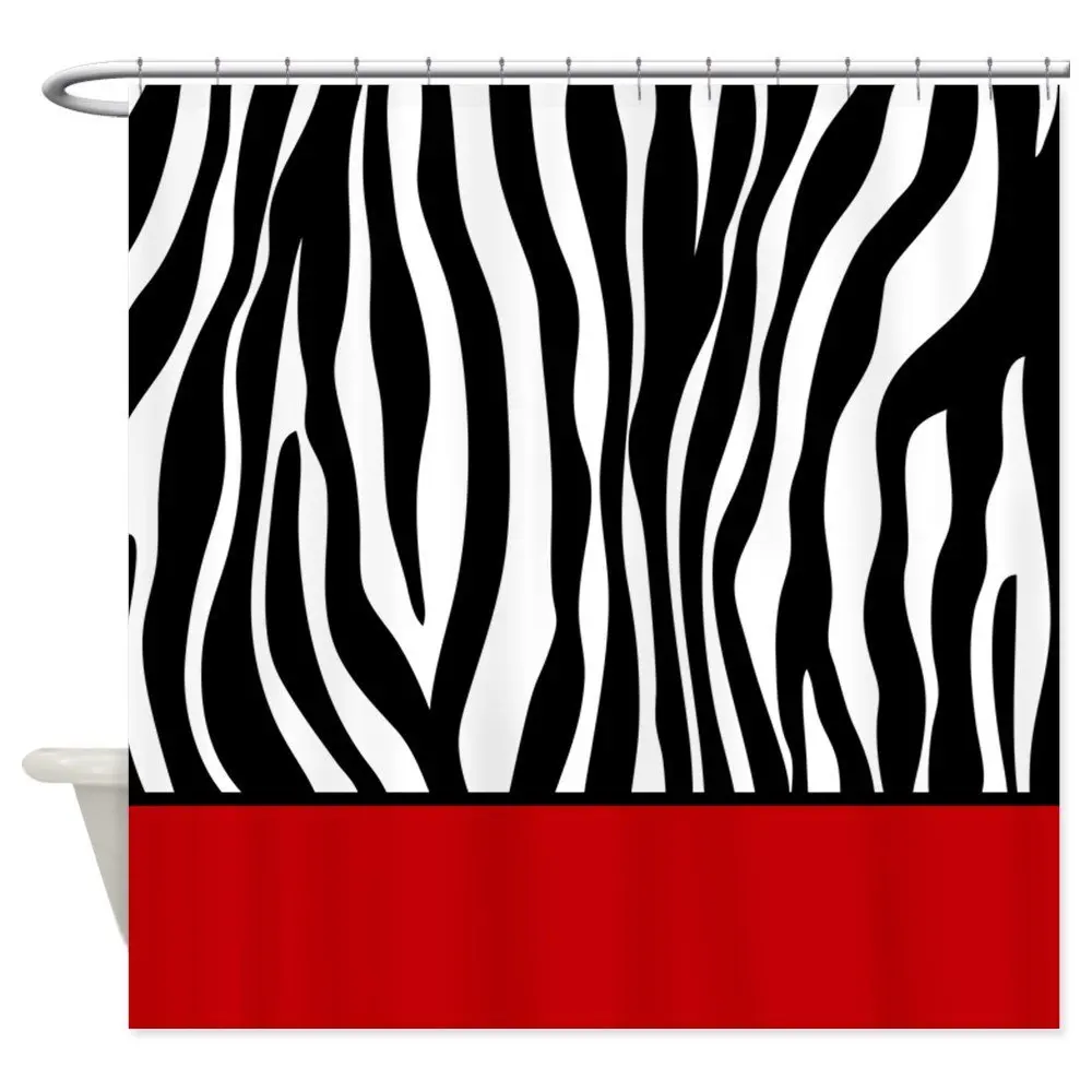 Zebra Pattern Red Stripe Shower Curtain Decorative Fabric Shower