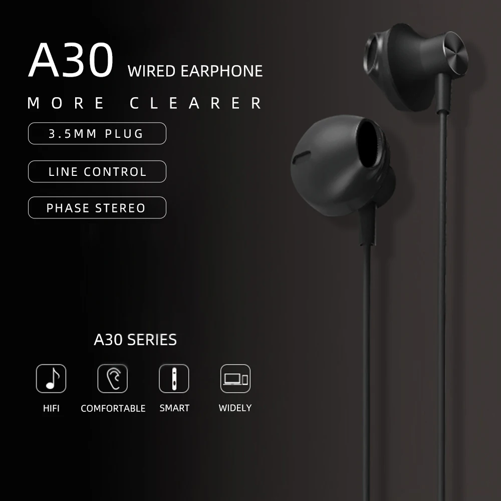 

A30 Universal Sport Earphone 3.5mm In-Ear Wired Earphones Earbud Stereo Headsets With Mic Support Call Music Earbud for Phone PC