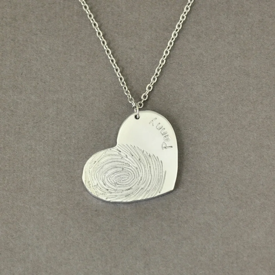 Personalized Fingerprint Necklace Name Heart Pendant Gift Necklace Heart Pendant Gift