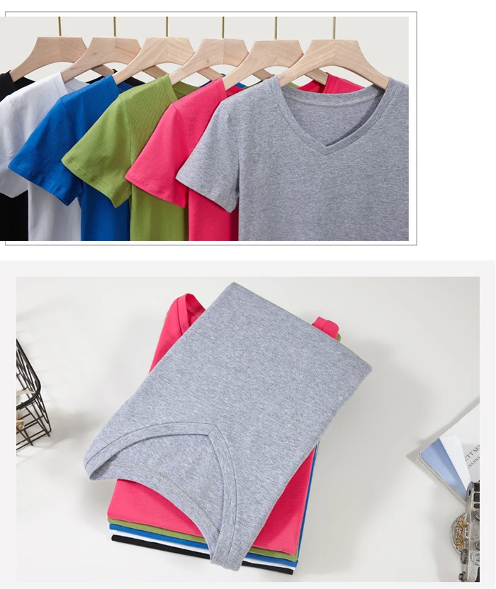 Высококачественная базовая футболка из хлопка с v-образным вырезом, 6 ярких цветов, простая женская футболка с коротким рукавом, женские топы S-5XL