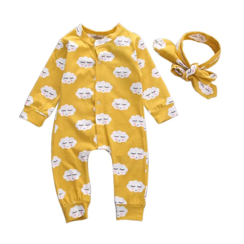 

Newborn Toddler Baby Boys Girls Long Sleeve Clothes Romper Playsuit &Headband Outfits Set 0-18M