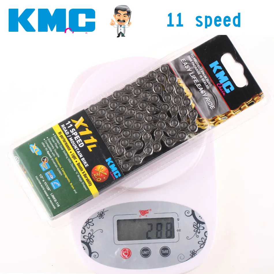 Excellent KMC 11 Speed  X11L  Bicycle Chain MTB Super Light Hollow Mountain Bike  Chain 116 Links Gold Silver Box-packed 5