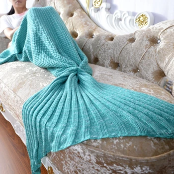 

Mermaid Blanket Handmade Yarn Knitted Sleeping Wrap Fish Tail Blanket Crocheted Anti-Pilling Portable Bedding Throws Blanket