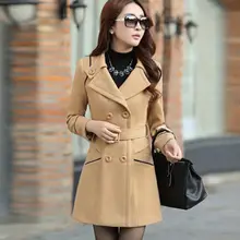 Модные женские туфли двубортный шерстяной Тренч Тонкий длинная куртка зимняя верхняя одежда