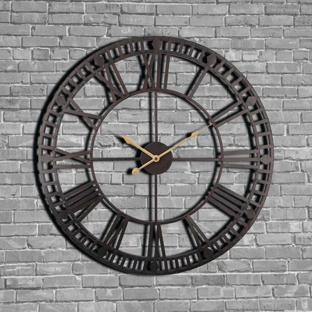 Vintage Wall Clock 60cm Large Clokc Watch Wrought Metal Industrial Iron Clock Watch Saat Classic