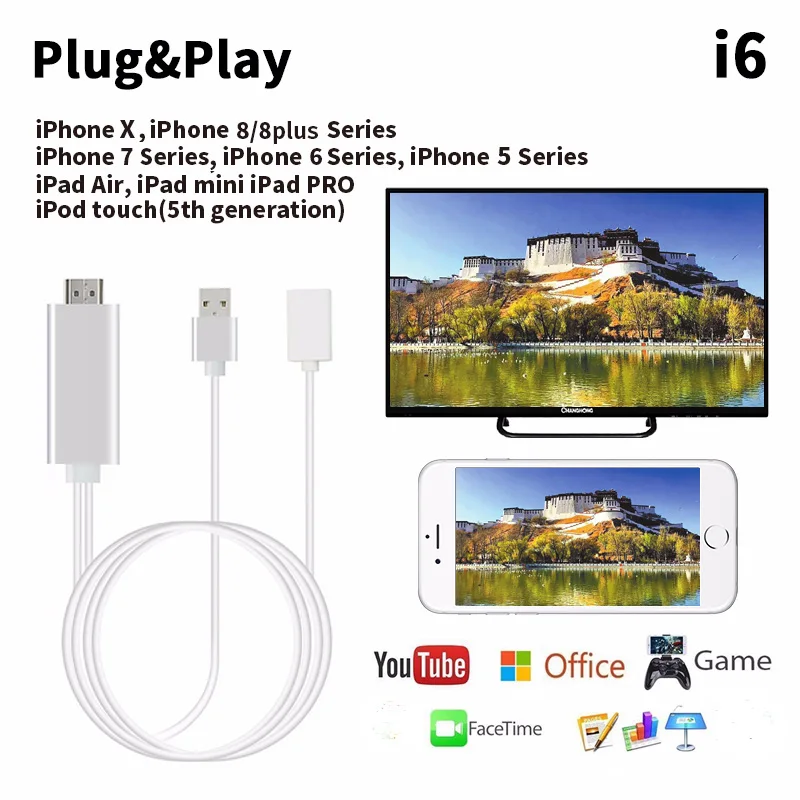 2 м длина кабеля I6 1080P высокой четкости Plug And Play поддержка проектора Miracast Airplay DLNA