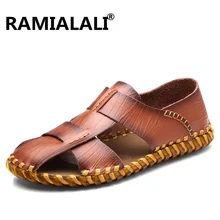 Ramialali/Летние кожаные сандалии; пляжные мужские сандалии; повседневная обувь высокого качества на мягкой подошве; Модные дышащие кожаные сандалии