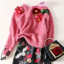 Хлопковый Ацетатный свитер, Новое поступление, весенний вязаный свитер с трехмерной вышивкой