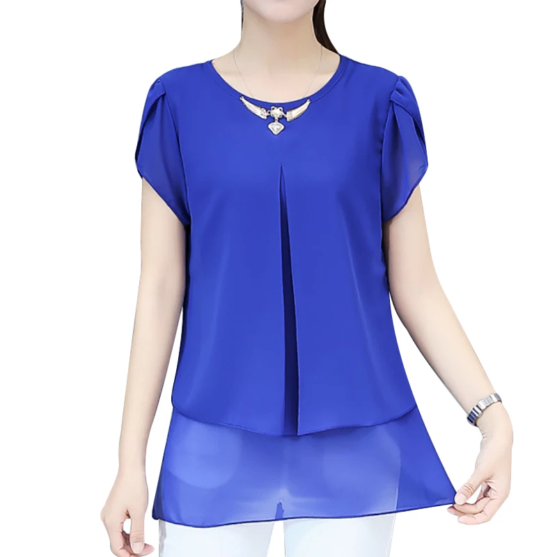 

New 2018 Summer Blouse Women Casual Loose Shirt O-Neck Chiffon Blouses Female Short Sleeve Blouse Plus Size 4XL Shirts
