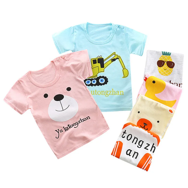 

2019 Summer Girls Boys Short Sleeve T Shirts Cartoon Print T-shirt Letter Tee Shirt Cotton Girls Tops For Infant Kids Clothing