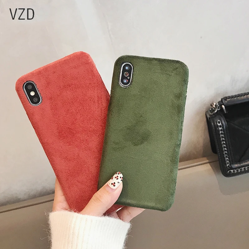 

VZD Retro solid color plush cloth for iphone8plus mobile phone case 6s for x/7plus/xs max anti-fall female xr soft shell