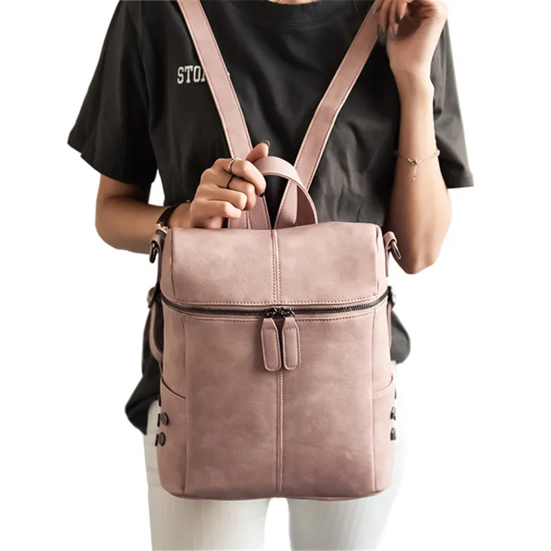 

Women Backpack PU Leather Simple Style For Teenage Girls Fashion Solid Shoulder Bag Female School Bags Vintage Mochila BP0140
