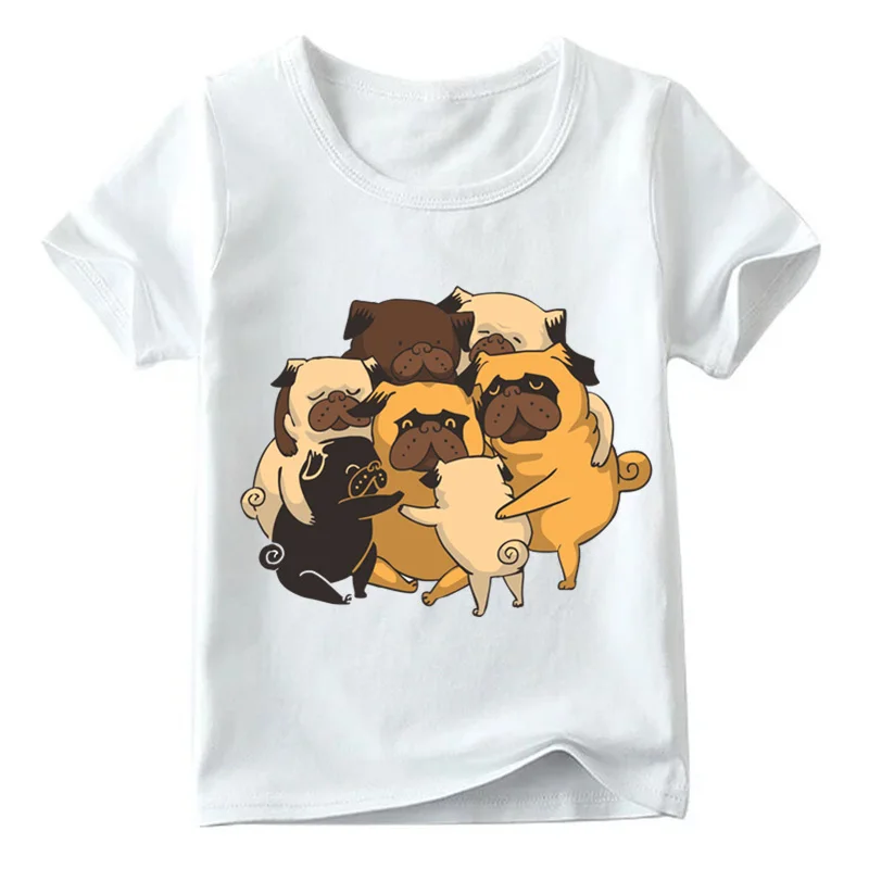 Забавная детская футболка с принтом желтого мопса для мальчиков и девочек, летние белые топы, Детская футболка с героями мультфильмов, ooo2163