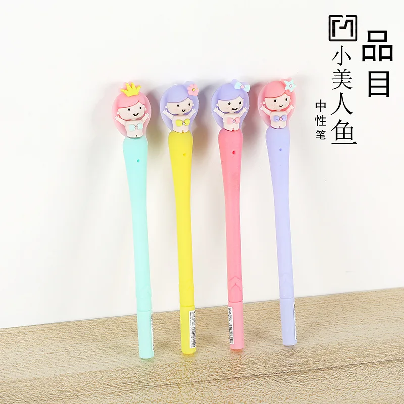 48 Pcs Canetas Gel Kawaii dos Desenhos Animados da Sereia Preto Colorido Gel-inkpens para Escrever Bonito dos Artigos de Papelaria Material Escolar Escritório 10 48 pçs gel canetas dos desenhos animados