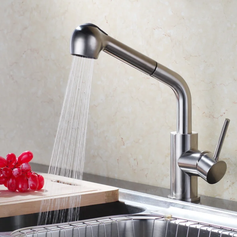 SUS304 Stainless Steel Pull Out Spring Kitchen Faucet Swivel Spout Vessel Sink Mixer Tapr 337in