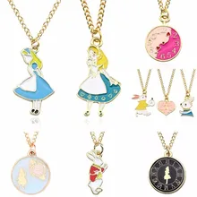 ФОТО diy lovely girl trendy pendant alice in wonderland clock gold chain pendants&necklaces charms choker necklaces gift dropshipping
