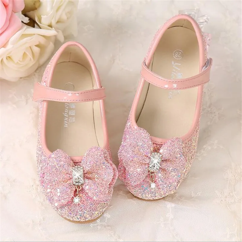 

22-36 Girls Shoes Shining Sequins Casual Flats Girls Kids Small Leather Shoes Children Princess Wedding Party Dance Shoes