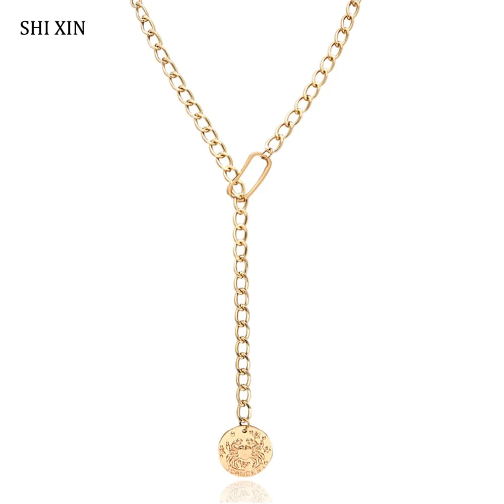 

SHIXIN Boho Exaggerated Long Chain Crab Coin Pendant Choker Necklace Fashion Personalized Luxury Women Accessorie Jewelry Female