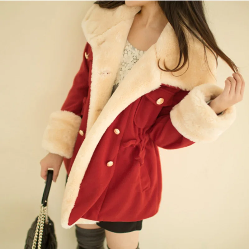 Hot Lady Women Slim Double Breasted Autumn&Winter Warm Flannel Slim Coat Jacket MSK66