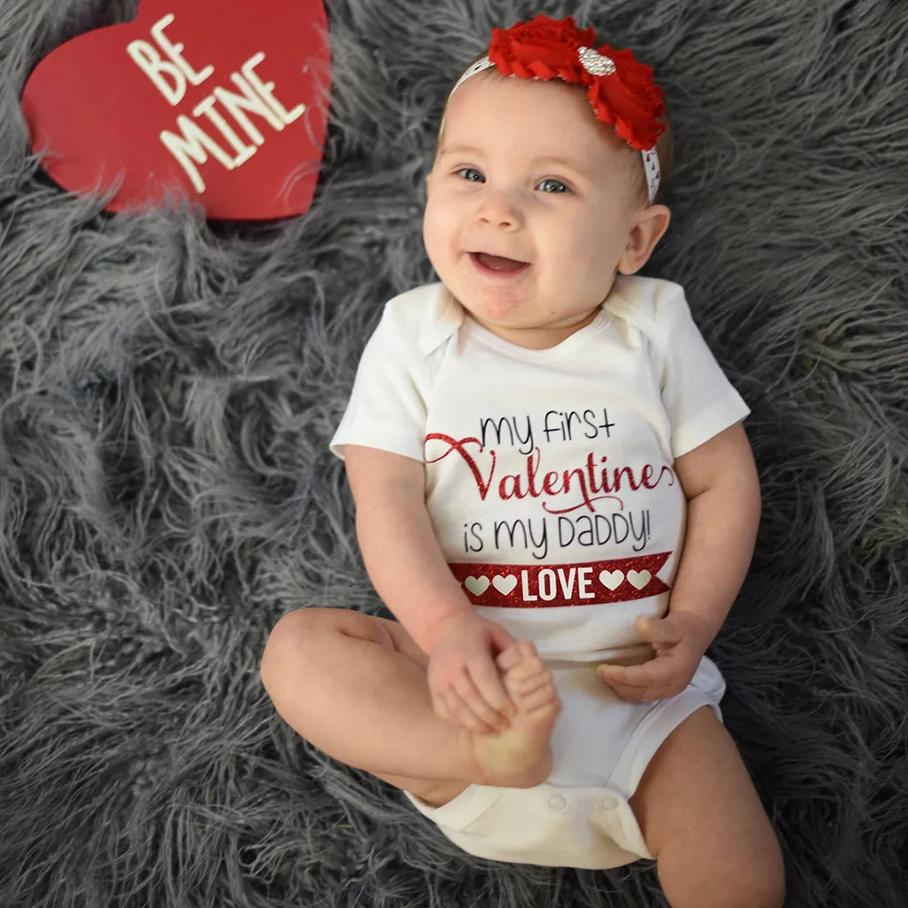 

Newborn Kids Baby Girls Cotton Bodysuits White Short Sleeve Valentine Daddy Letters Printed Bodysuit Jumpsuit Playsuit HOOLER