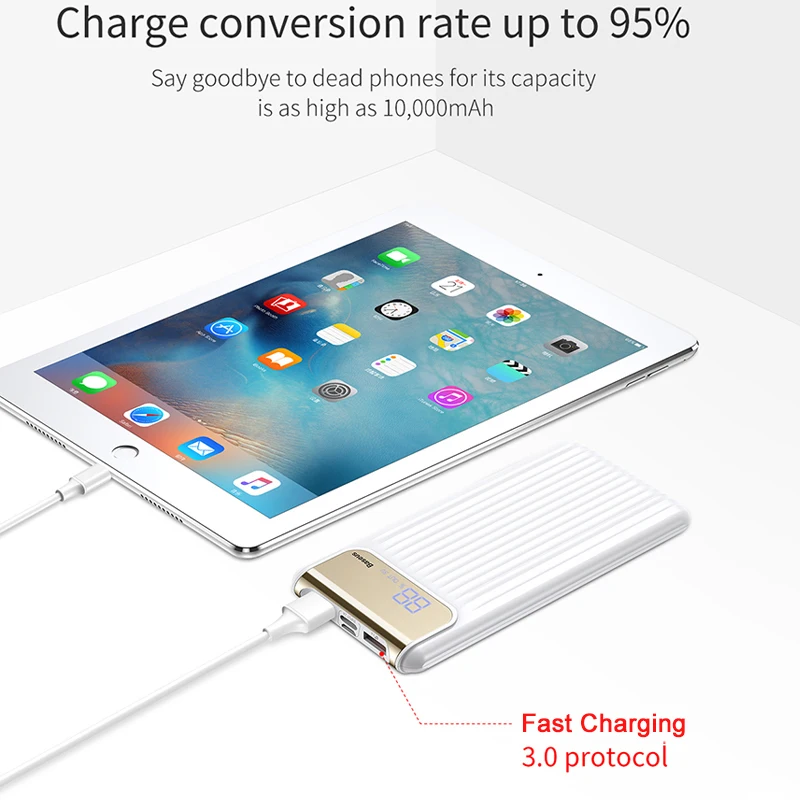 Pаспродажа Baseus Quick Charge 3,0 10000 мАч Внешний аккумулятор LCD 10000 мАч QC3.0 быстрое зарядное устройство портативное Внешнее зарядное устройство для Xiaomi mi 9