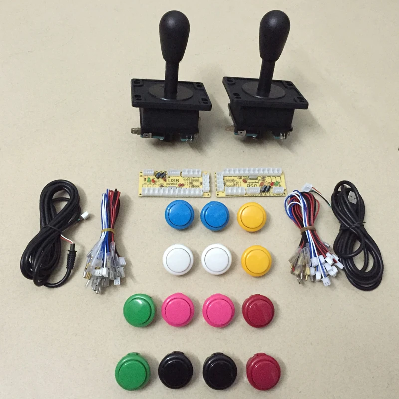 

Arcade kit 2 HAPP style joysticks 14 BL-30 30MM push buttons 2 zero delay USB interface for MAME DIY parts
