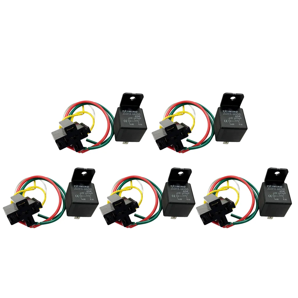 5Pcs 40A DC 24V Heavy Duty 5 PIN SPDT Relay with Prewired Socket Holder for Automotive Car