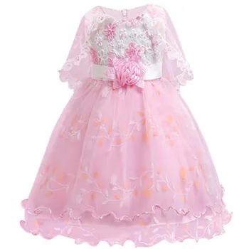

New Long sleeve cotton girl dress casual for 6-12 age bow floral printing Girls Princess Party Bow Kids Formal Dress
