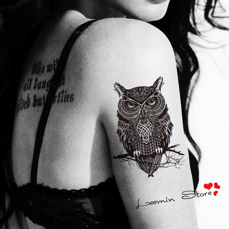 Image LEEMIN temporary tattoo, Hand painted realistic owl tattoo stickers, women and man waterproof tattoo stickers, arm