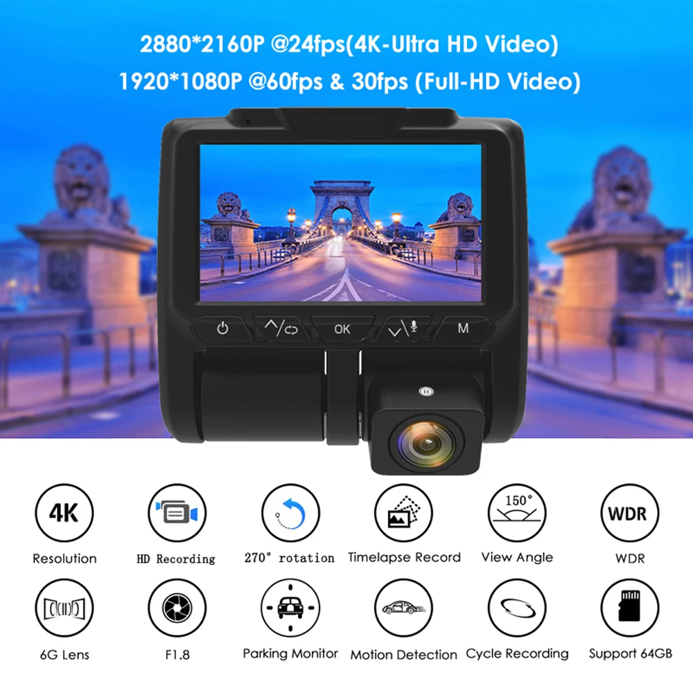 WHEXUNE, новинка A1 Novatek 96660, Автомобильный видеорегистратор, камера 4K 2160 P, 3 дюйма, Ультра HD, двойной объектив, регистратор, видеорегистратор, парковочный монитор, ночное видение