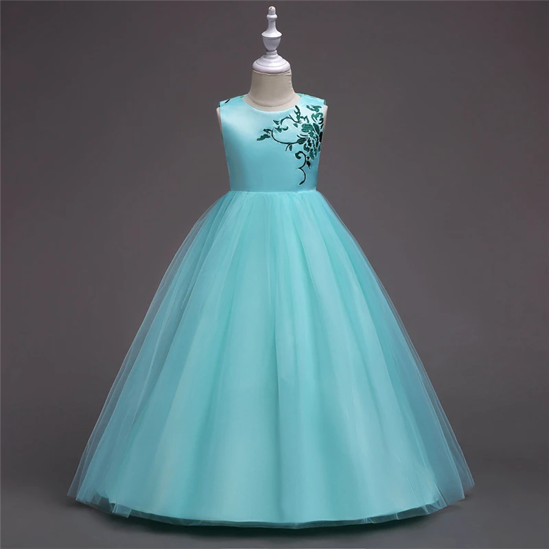 

2018 Teenagers Dress Kids Embroidery Dresses Children Clothing Girl Blue Princess Dress Flower Girls Dress for Wedding and Party