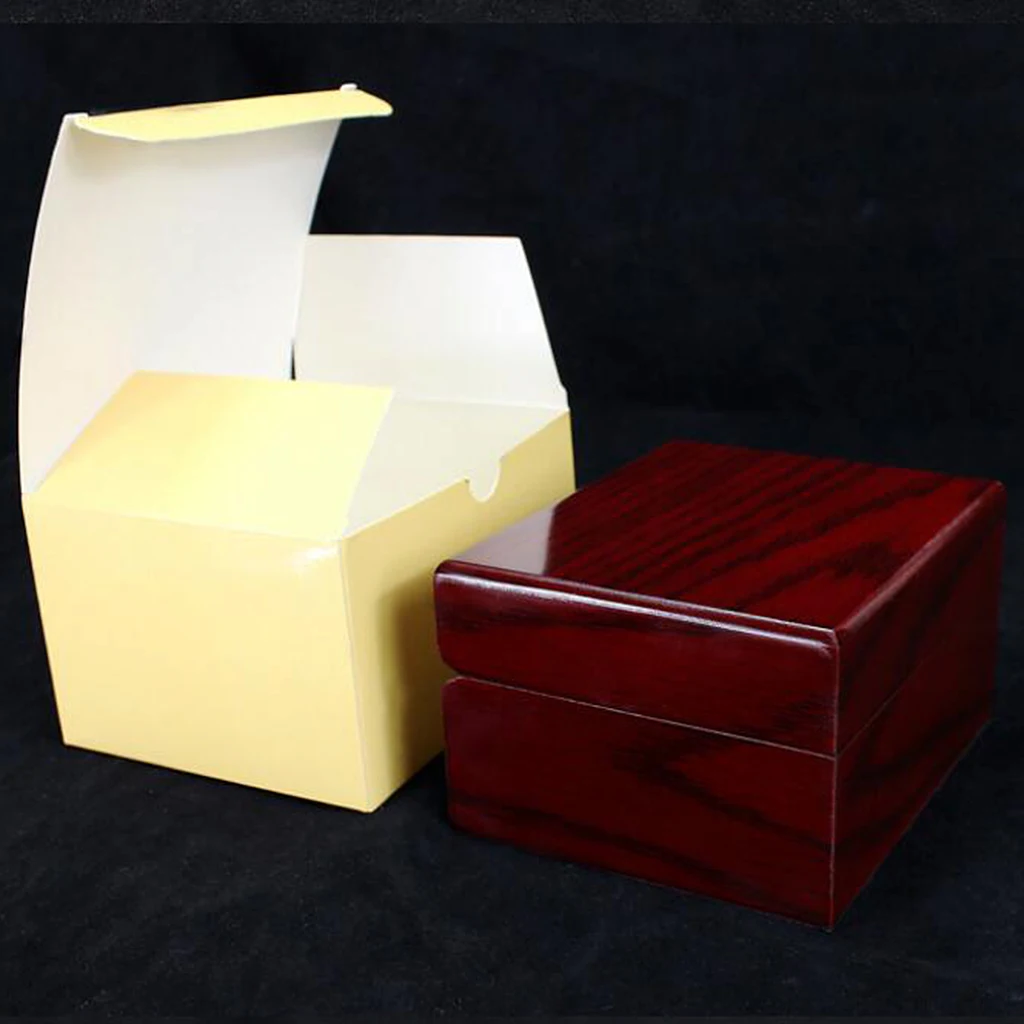 3 Pieces Red Painted Single Slot Wooden Watch Wristwatch Box Display Showcase Natural Wooden with Cushion