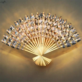 

Luxury Modern Creative LED Crystal Wall Lamp Fan Shape Silver/Gold living room Bedroom Corridor Sitting Room Lamps Fixtures