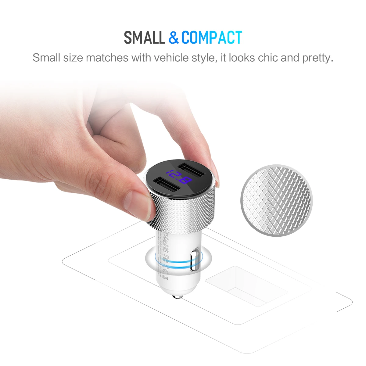 ROCK 5V 3.4A Metal Dual USB Mobile Phone Car Charger With Digital Display For Fast Charging 14