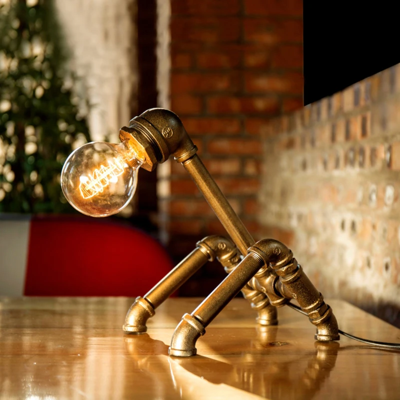 SGROW Творческий Дизайн настольная лампа Лофт Промышленные утюг трубы лампы Винтаж настольные лампы для Спальня рядом света домашний Декор