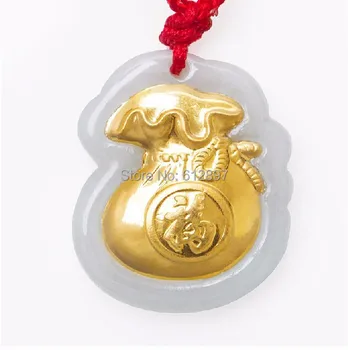 

Hot sale 100% Natural Jadeite new 24K Yellow gold Bag Pendant With Certificate
