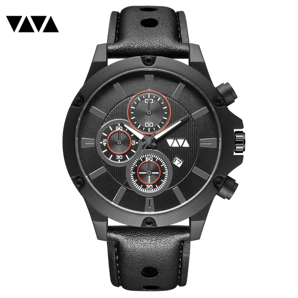 Спортивные мужские часы VAVA VOOM водонепроницаемые черные модные кварцевые