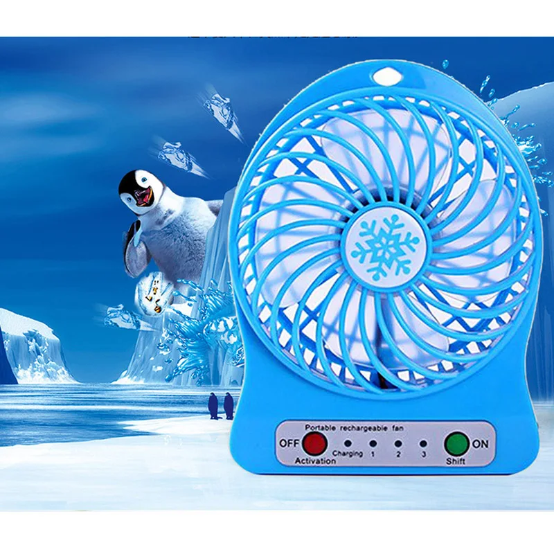 

Portable Rechargeable Mini LED fan air cooler running mini USB desk 18650 Electric Fans Silent Desktop With 4pcs Side Fan Blades
