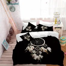 Dream Catcher Bedding Set Boho Feather Print Duvet Cover Set Black Bedclothes King Queen Quilt Cover Pillowcase 3Pcs Dream Catcher Bedding Set Boho Feather Print Duvet Cover Set Black Bedclothes King Queen Quilt Cover Pillowcase 3Pcs