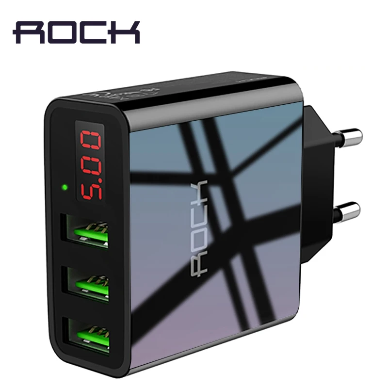 

ROCK Universal Mobile Phone USB Charger with LED Display Fast Charging Wall Charger Adapter for iPhone Samsung Xiaomi Max 2.4A