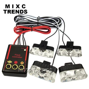 

1Set 4 IN 1 led flashing Mini Emergency Vehicle LED Warning Lights 12V Waterproof Red and blue led light police strobe light