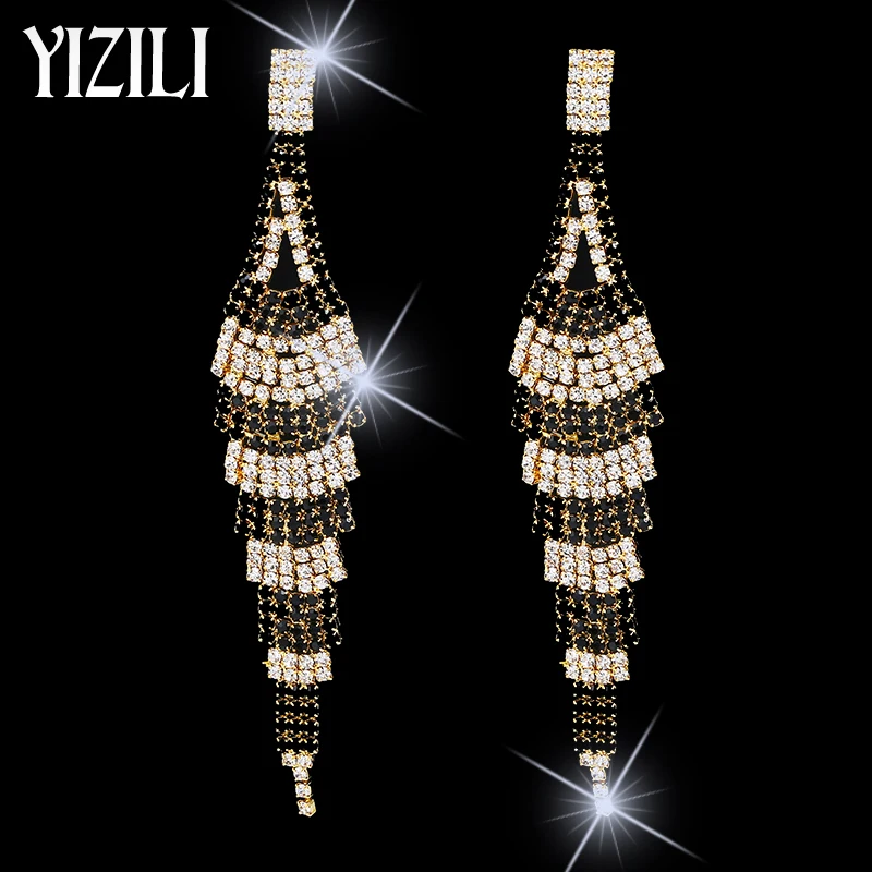 

YIZILI 2018 New ladies glitter long crystal pendants Earrings for women Korean tassel earrings jewelry high quality gifts E010