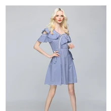 Женское Бандажное платье, новинка, летние вечерние платья знаменитостей, синее платье с рюшами на одно плечо, модное платье в полоску+ костюм