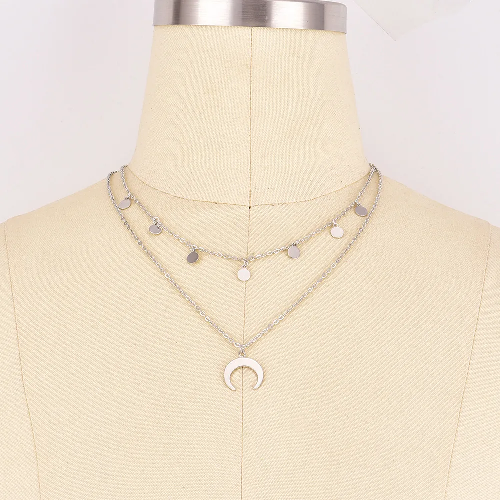 Новое ожерелье многослойное ожерелье из вафли и Луны ювелирных изделий Оптовые цены, модное ожерелье с серебряным джокером Женское Ожерелье